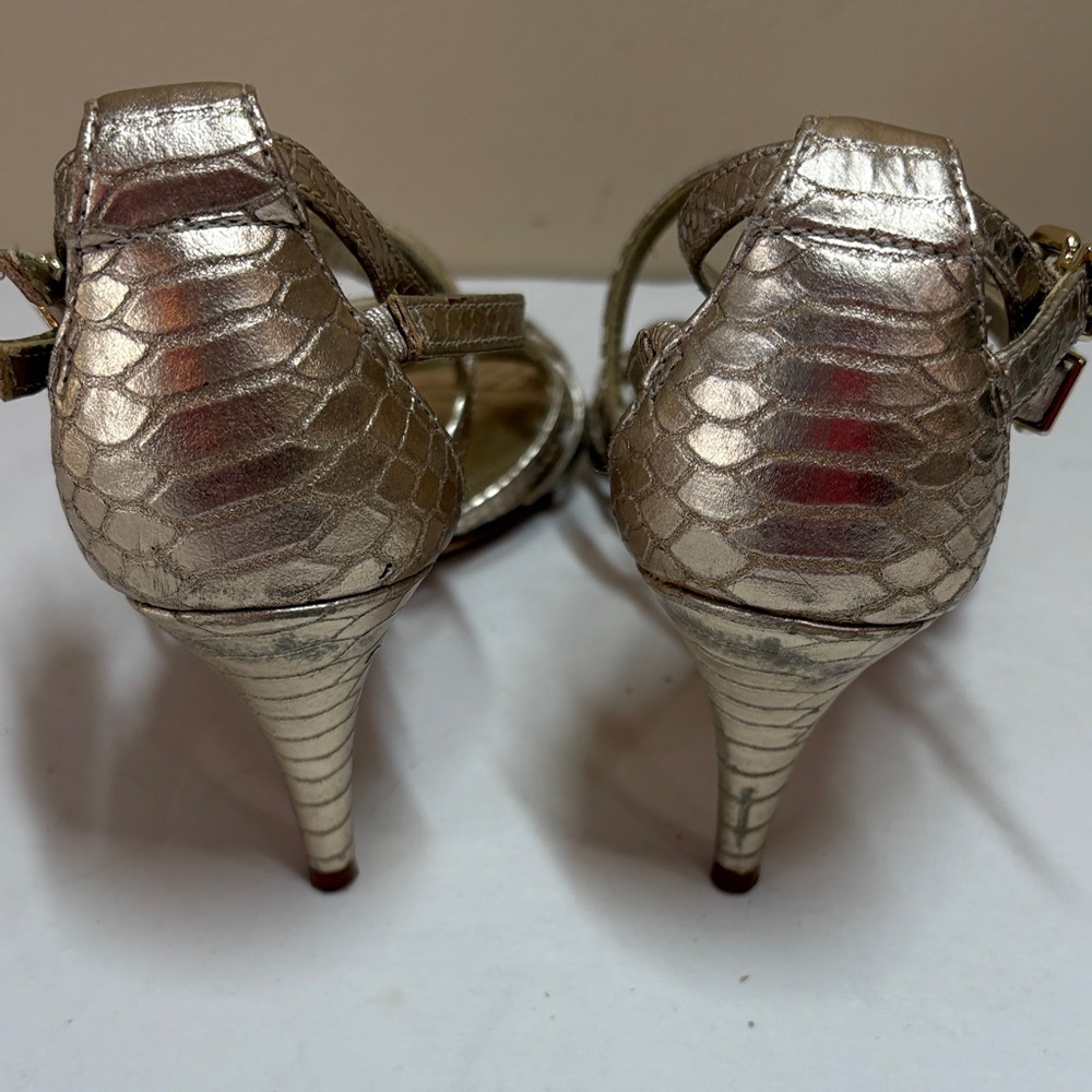 ANTONIO MELANI Gold Strappy Snake-Texture Leather Stiletto Sandals - Picture 7 of 14